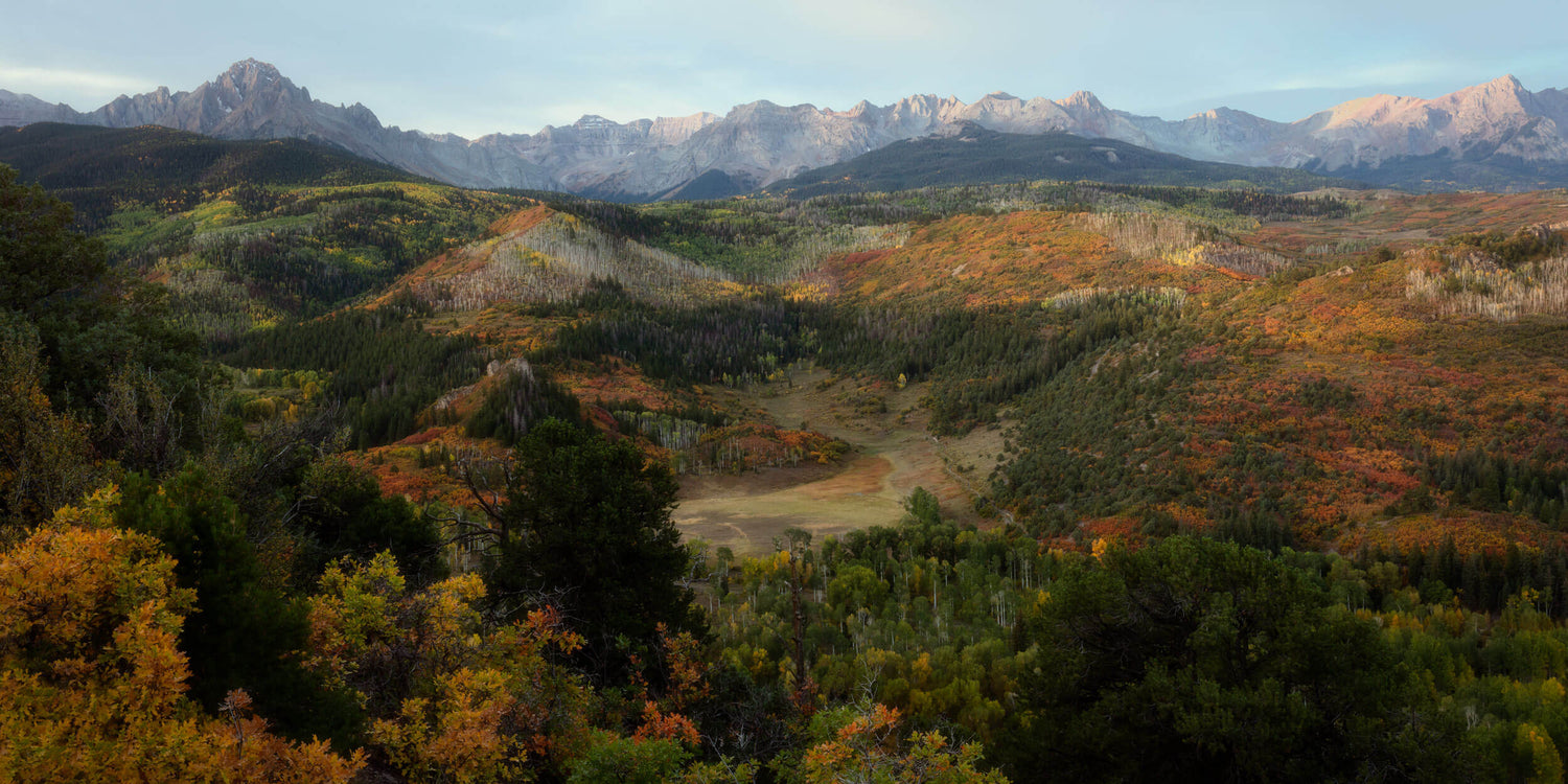 A Colorado fall colors picture overlooking the Ralph Lauren Ranch near Telluride.
