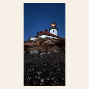 A piece of West Seattle wall art shows the Alki Lighthouse.