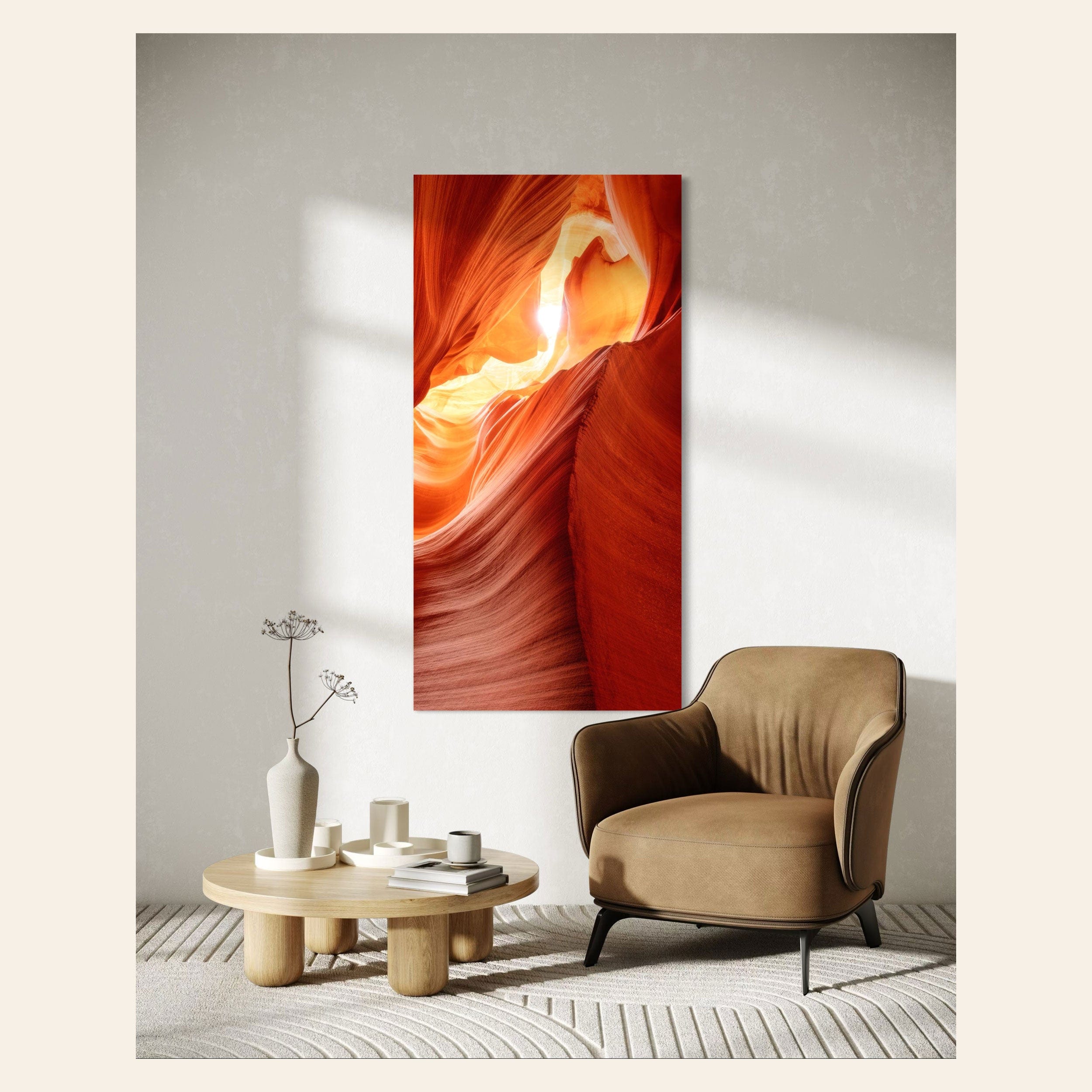 A piece of Antelope Canyon art hangs in a living room.