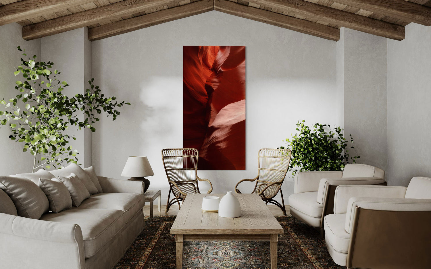 A piece of Antelope Canyon art hangs in a living room.