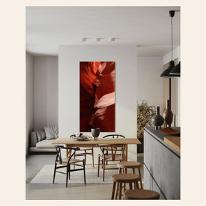 A piece of Antelope Canyon art hangs in a kitchen.