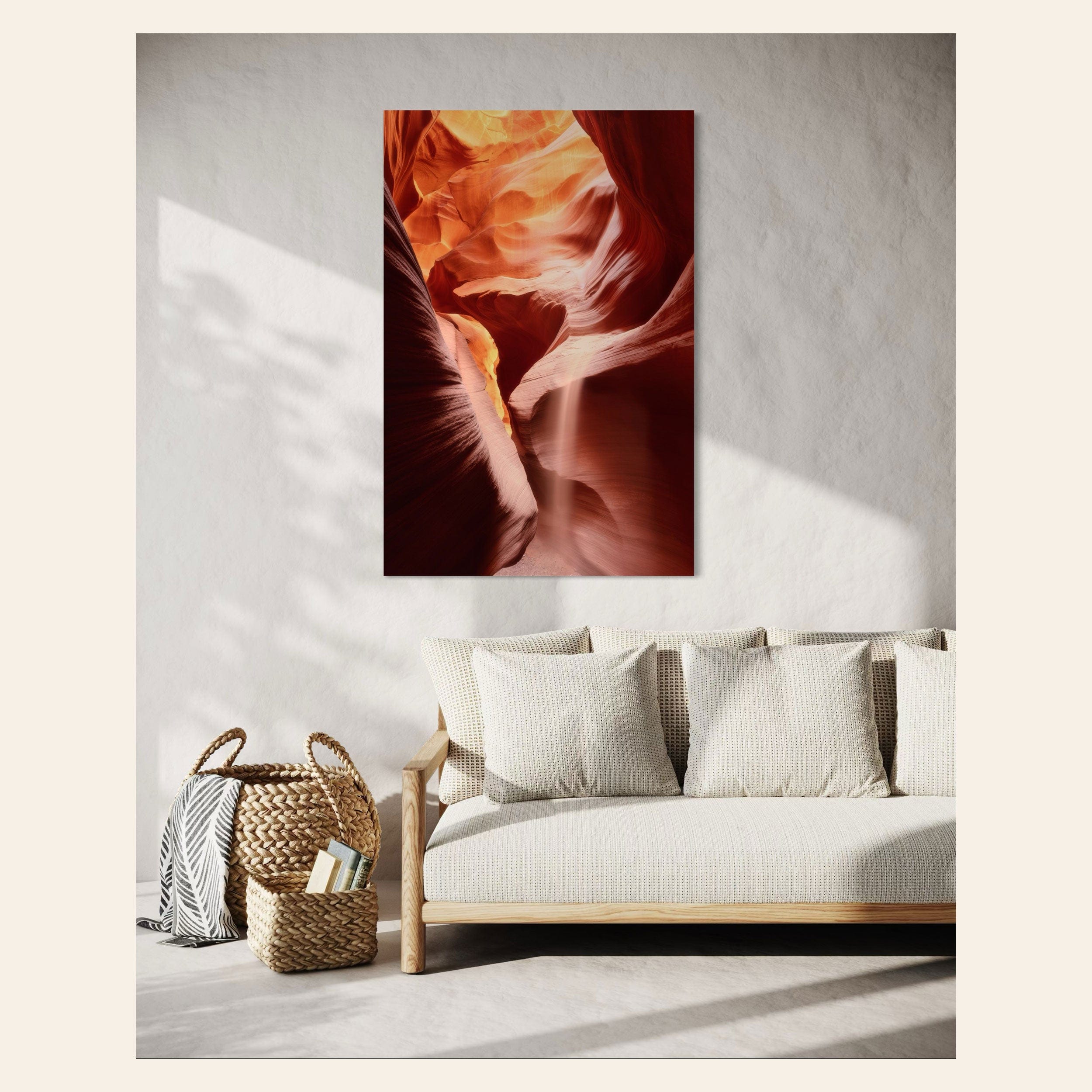 A piece of Antelope Canyon art from Page, Arizona, hangs in a living room.