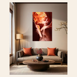 A piece of Antelope Canyon art from Page, Arizona, hangs in a living room.