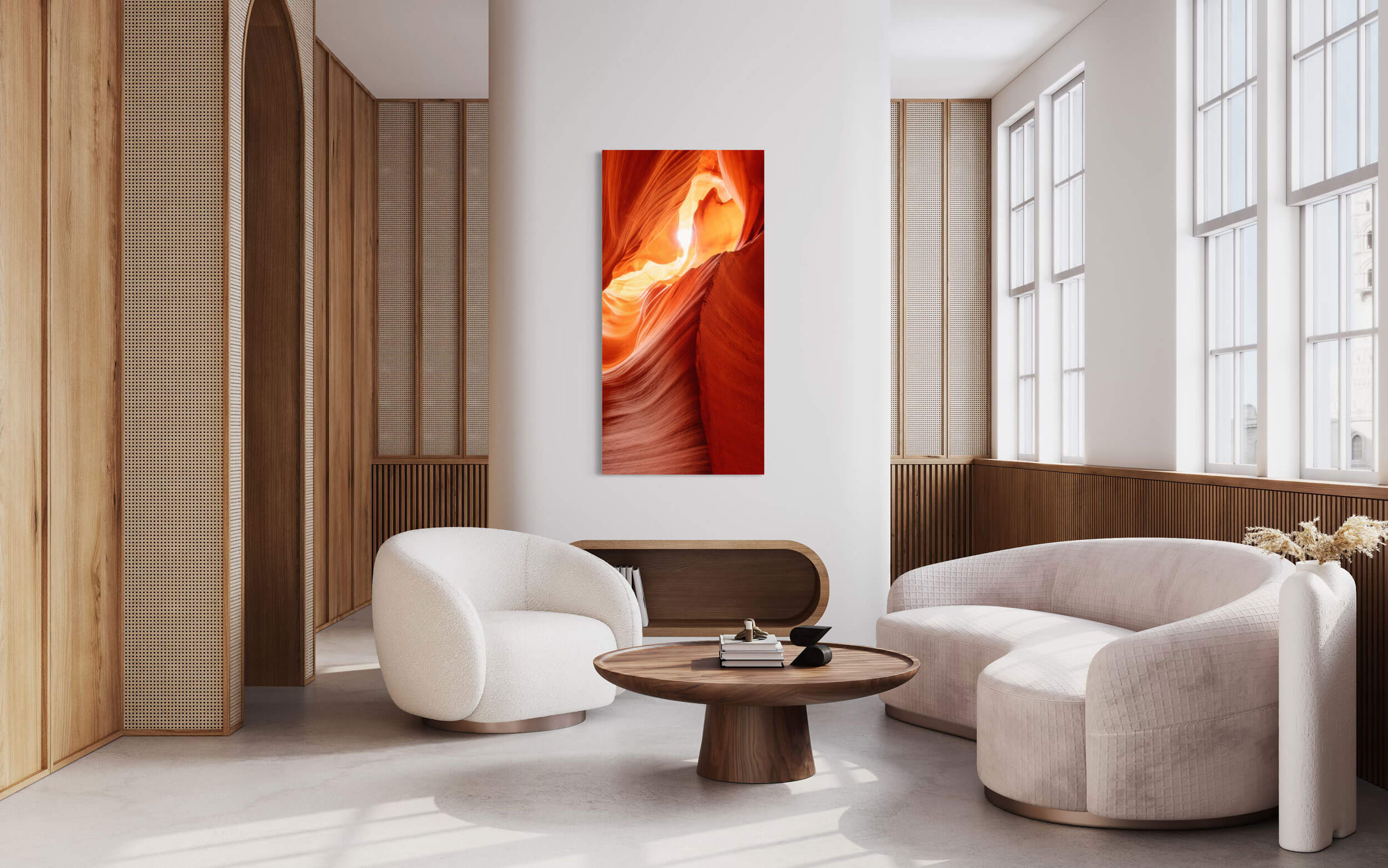 A picture of Antelope Canyon hangs in a living room.