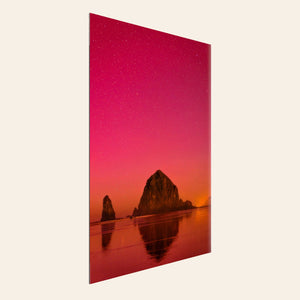 A TruLife acrylic photo of the Northern Lights in Cannon Beach. | Lars Gesing Fine Art | Coastal Wall Art