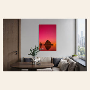 A photo of the Northern Lights in Cannon Beach hangs in an entryway. | Lars Gesing Fine Art | Coastal Wall Art