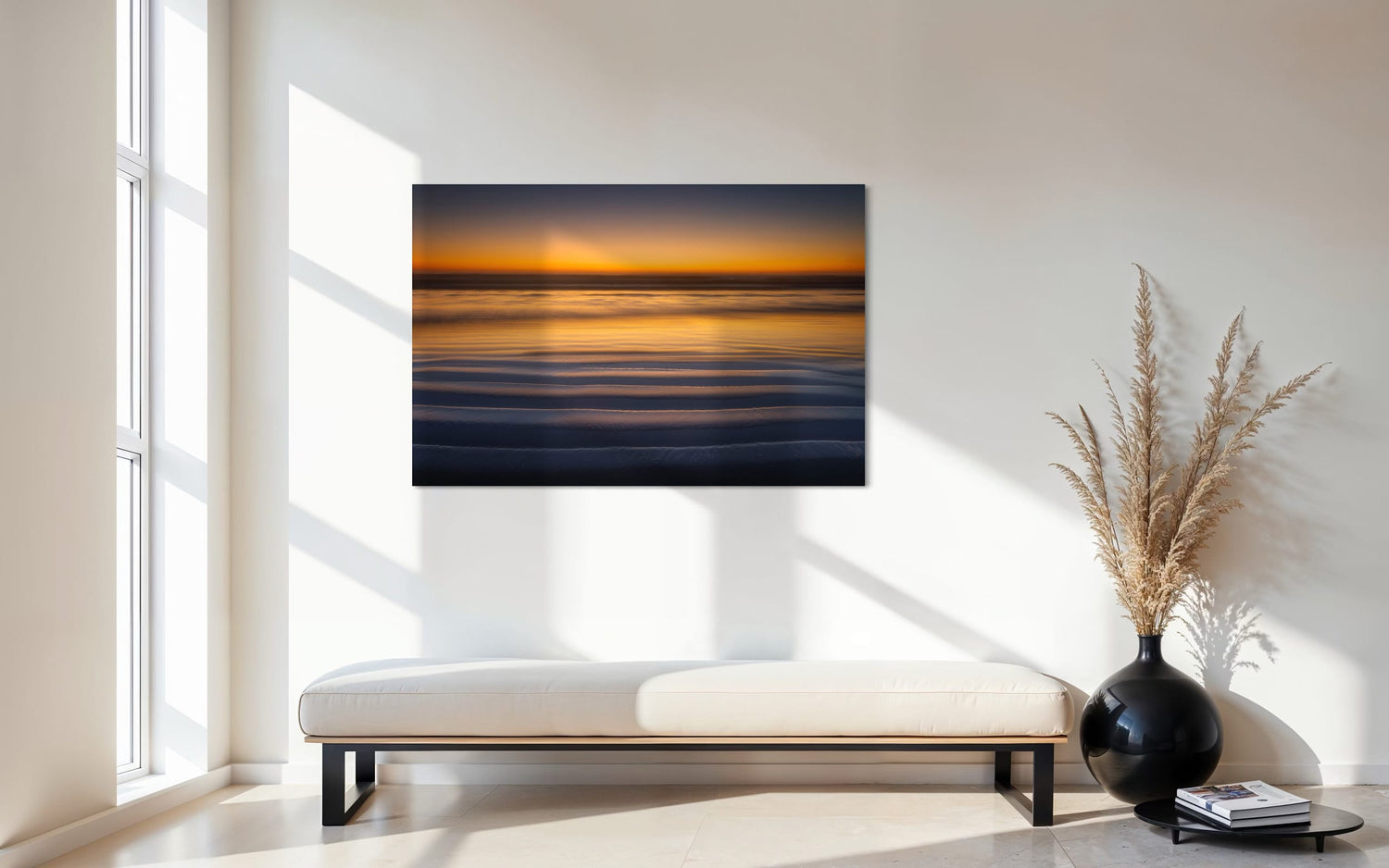 A Cannon Beach sunset photo hangs in an entryway. | Lars Gesing Fine Art | Coastal Wall Art