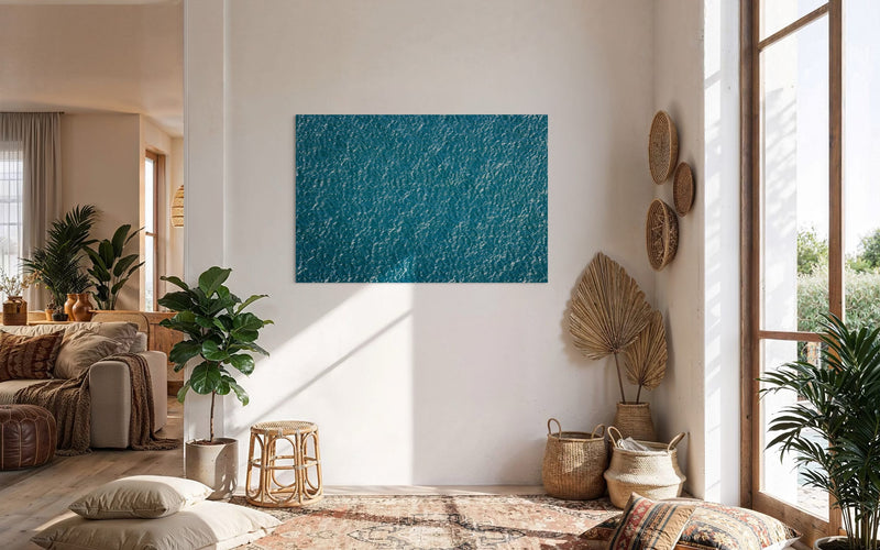 An abstract ocean photo hangs in a living area. | Lars Gesing Fine Art | Coastal Wall Art