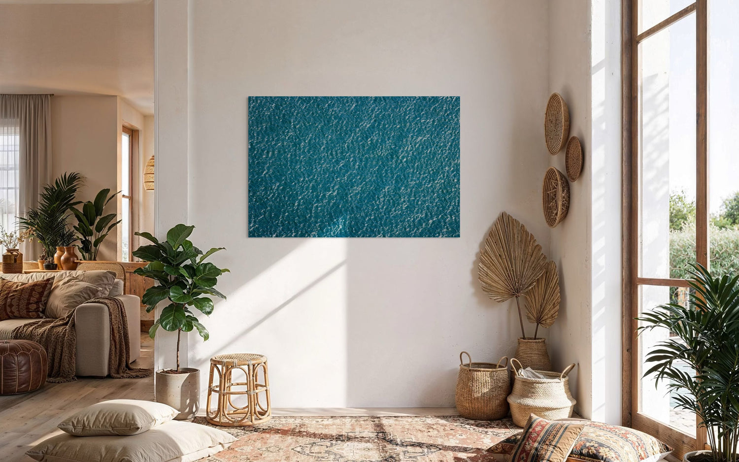 An abstract ocean photo hangs in a living area. | Lars Gesing Fine Art | Coastal Wall Art