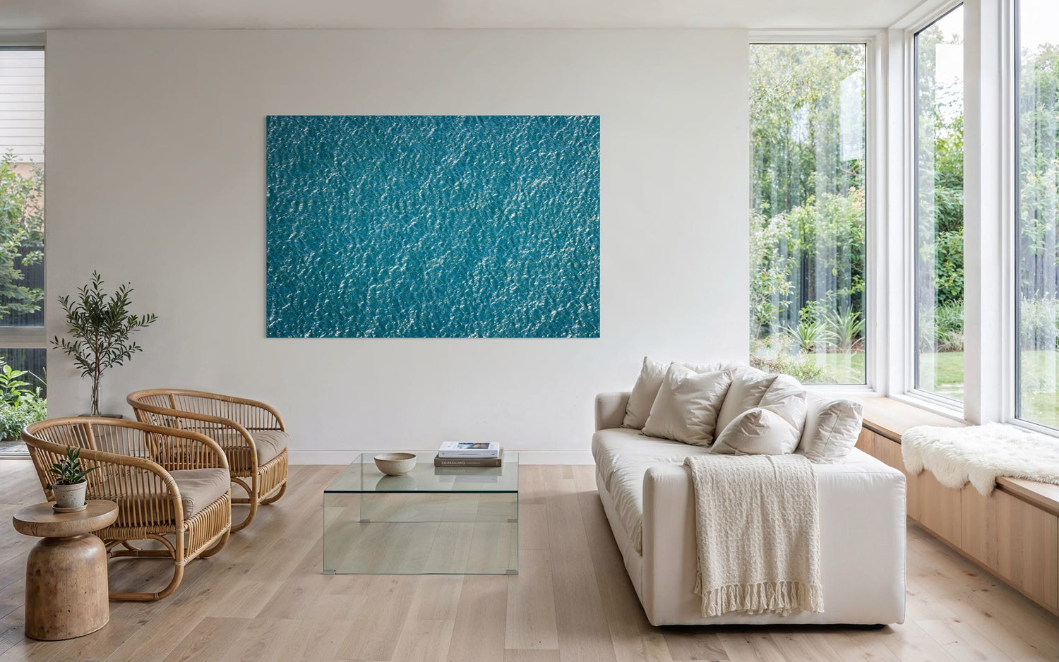 An abstract ocean photo hangs in a living room. | Lars Gesing Fine Art | Coastal Wall Art