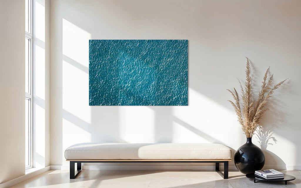 An abstract ocean photo hangs in an entryway. | Lars Gesing Fine Art | Coastal Wall Art