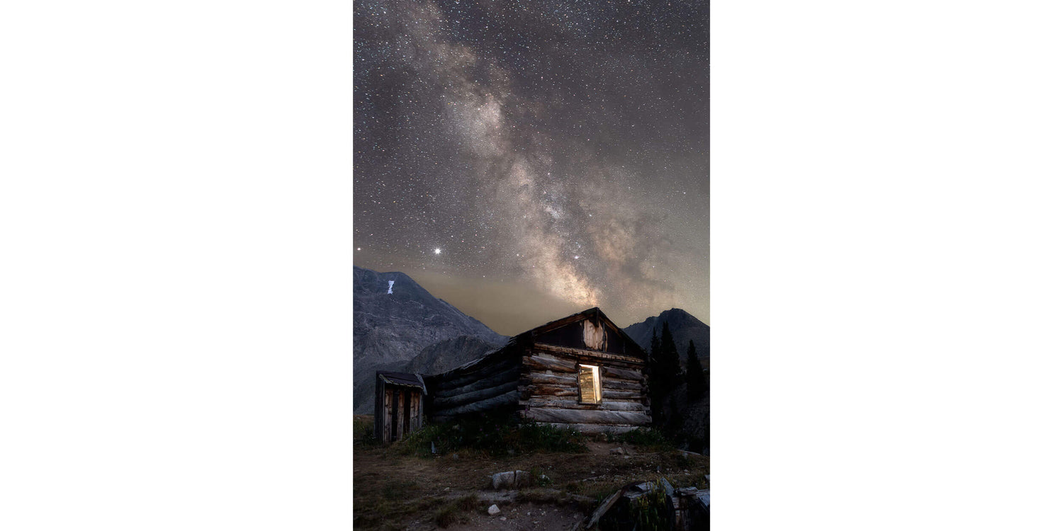 This piece of Colorado art shows photography of the milky way above Mayflower Gulch.