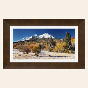 This framed piece of Colorado wall art shows a Mount Sopris photo.