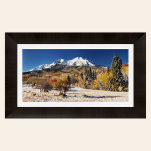 This framed piece of Colorado wall art shows a Mount Sopris photo.