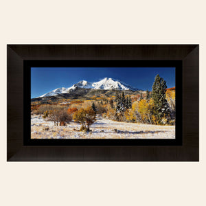 This framed piece of Colorado wall art shows a Mount Sopris photo.