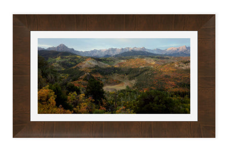 A framed Colorado fall picture of Mount Sneffels near Ridgway.