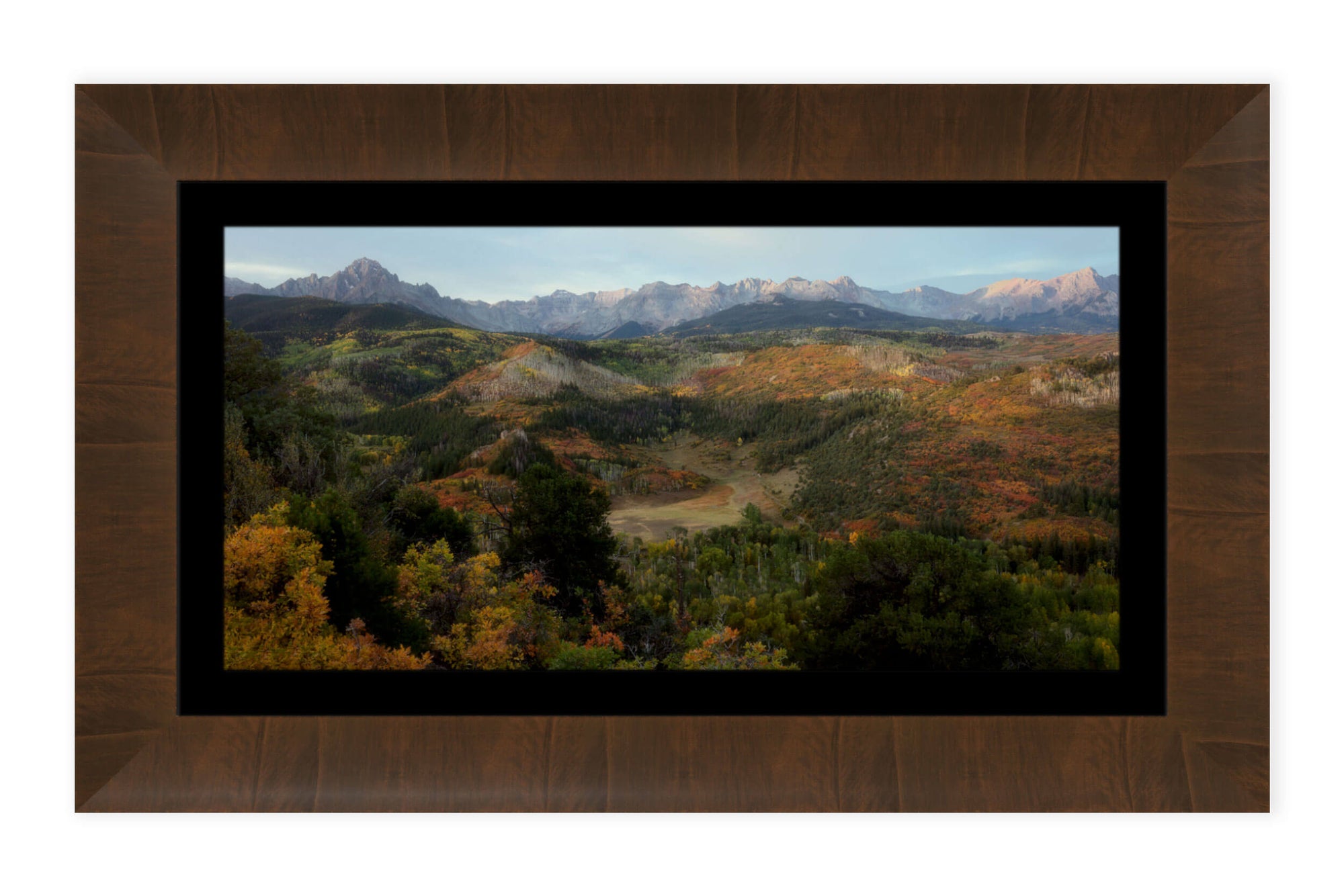 A framed Colorado fall picture of Mount Sneffels near Ridgway.