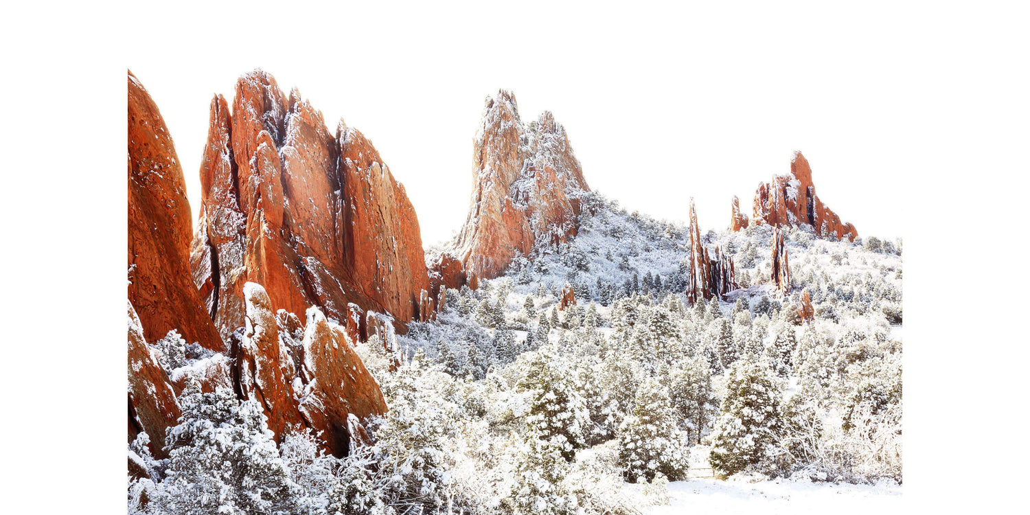 A picture of the Garden of the Gods in winter near Colorado Springs.