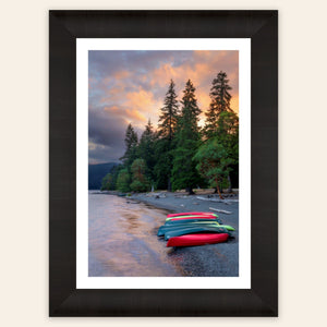 A piece of framed Washington art shows a Lake Crescent photo.