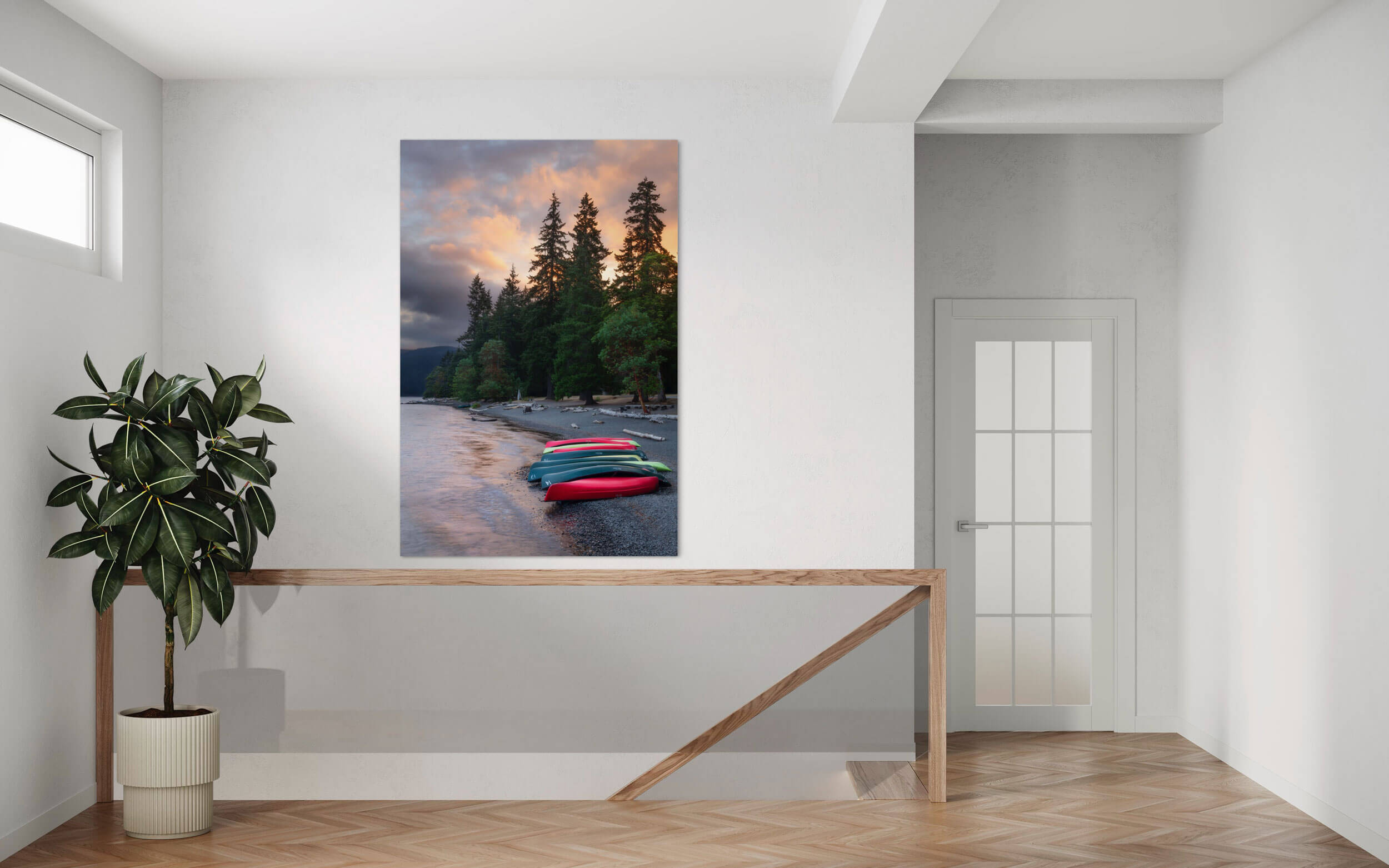 A Crescent Lake picture from Washington hangs in a hallway.