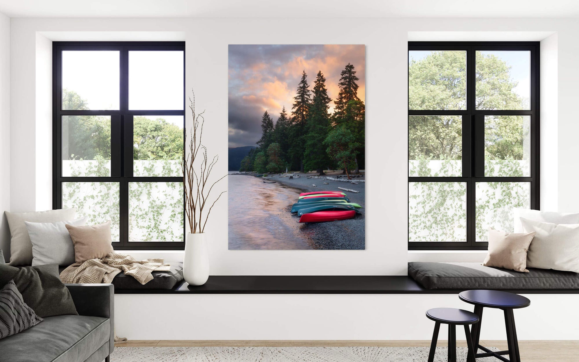 A Crescent Lake picture from Washington hangs in a living room.