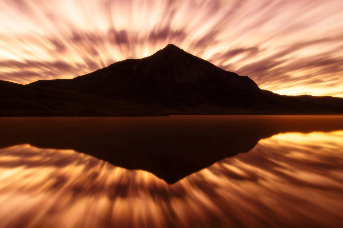 This piece of Crested Butte art shows a sunrise picture from Peanut Lake.