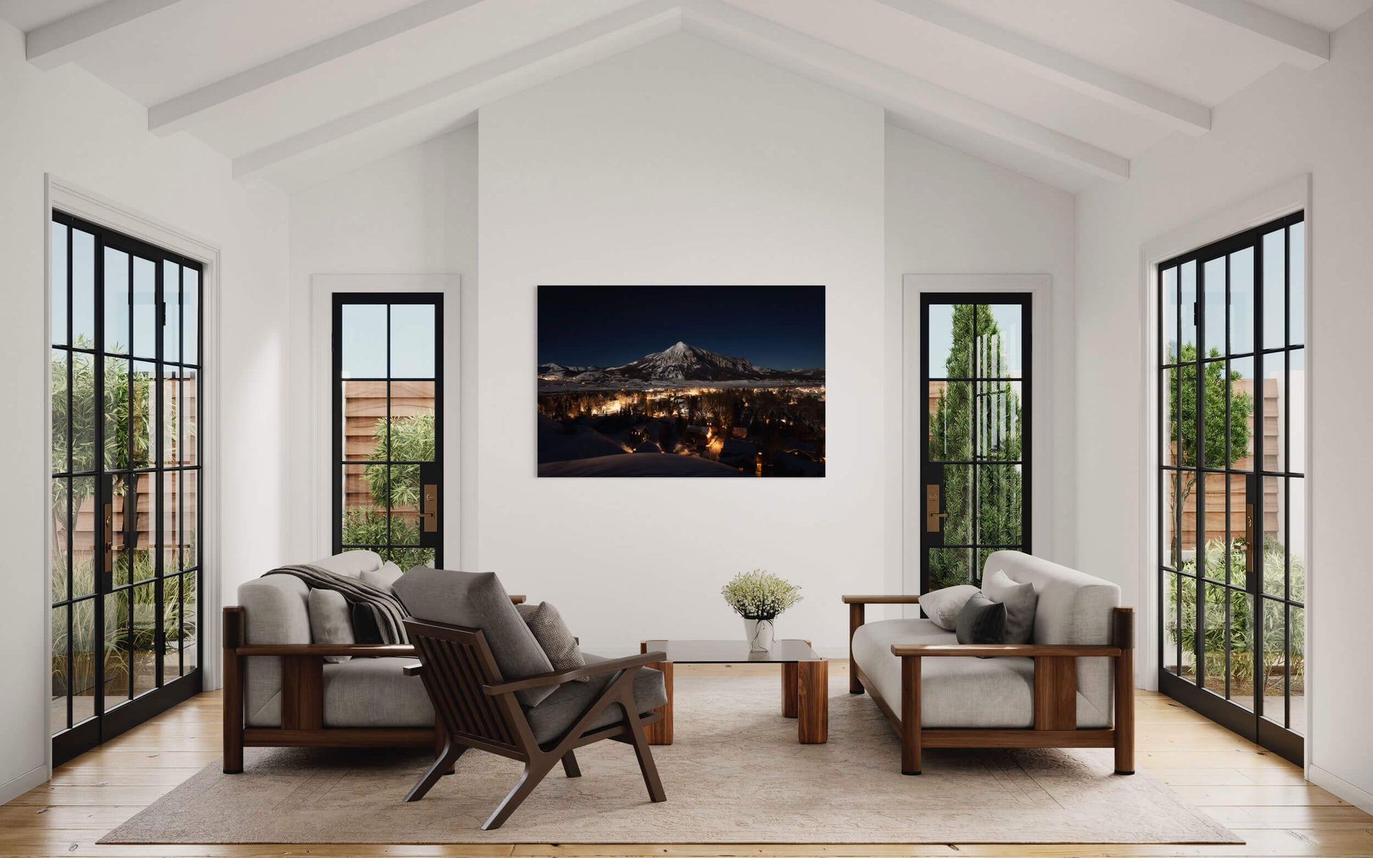 This Crested Butte picture showing the Colorado mountain town at night hangs in a living room.