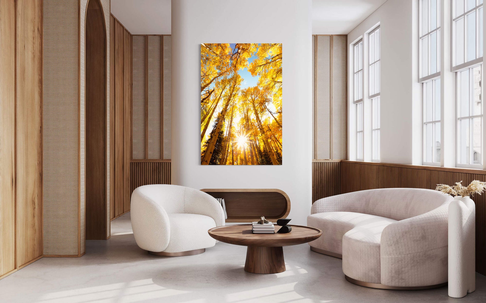 A Kebler Pass picture showing the Crested Butte fall colors hangs in a living room.
