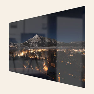 A TruLife acrylic piece of Crested Butte art showing the Colorado mountain town at night.