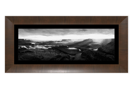 A framed black and white panorama Dead Horse Point State Park picture.