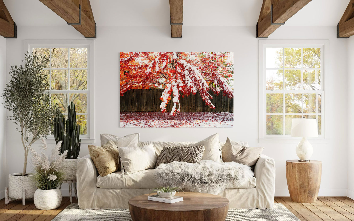 A fall colors picture from the Denver Highlands neighborhood hangs in a living room.