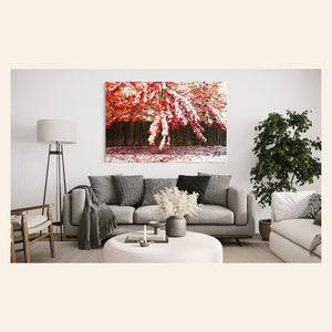 A fall colors picture from the Denver Highlands neighborhood hangs in a living room.