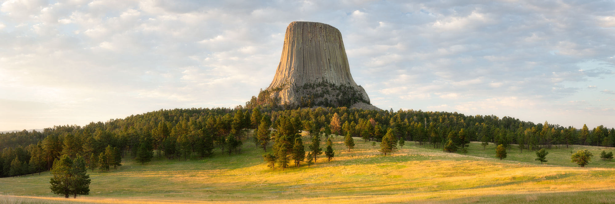 A Devil's Tower National Monument picture at sunrise in Wyoming.