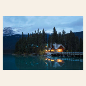 A piece of Banff art shows an Emerald Lake Lodge photo.