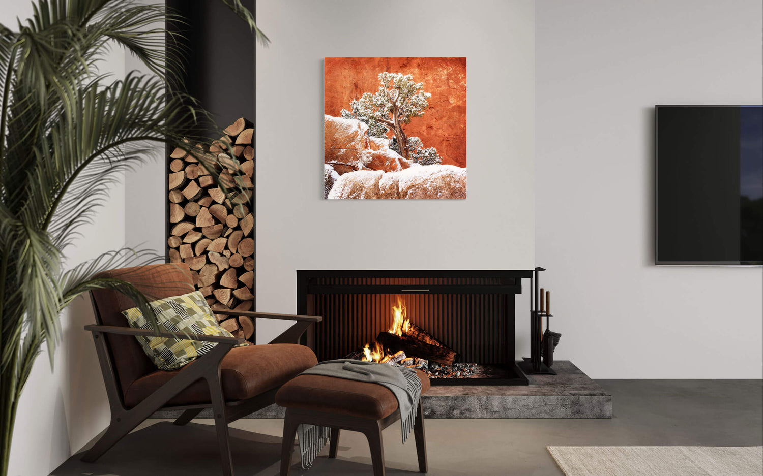 A Garden of the Gods picture from Colorado Springs hangs in a living room.