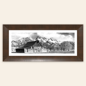 A framed piece of black and white wall art from Grand Teton National Park.