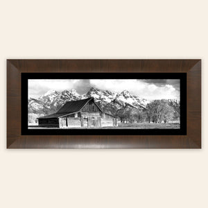 A framed piece of black and white wall art from Grand Teton National Park.