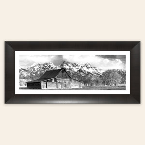 A framed piece of black and white wall art from Grand Teton National Park.