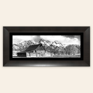 A framed piece of black and white wall art from Grand Teton National Park.