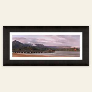 A framed Hanalei Bay sunrise picture from Kauai.