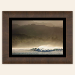 A framed Hanalei Bay surfing picture from Kauai.