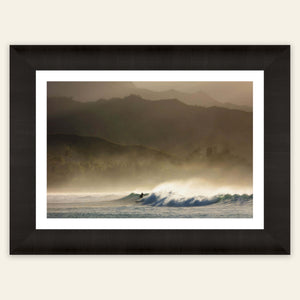 A framed Hanalei Bay surfing picture from Kauai.
