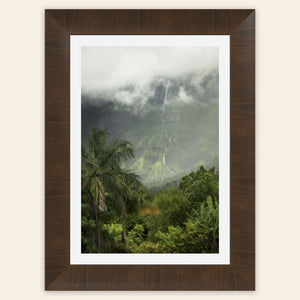 A piece of framed Kauai art showing the mountains seen from Hanalei.