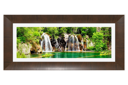 A framed waterfall picture of Hanging Lake in Colorado.