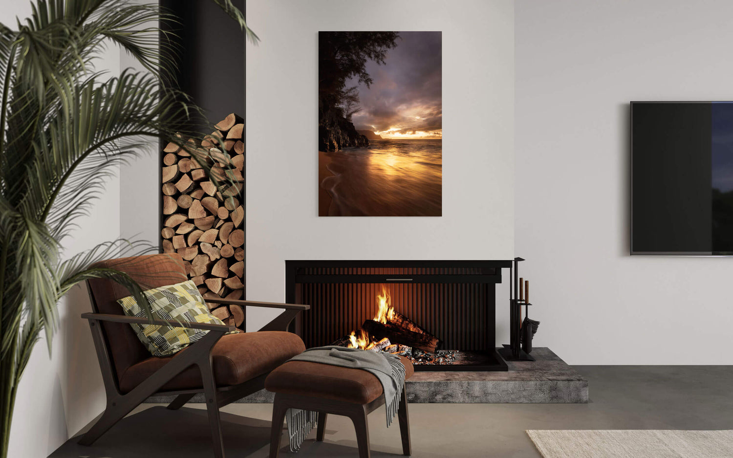 A Hideaway Beach picture from one of the best beaches on Kauai hangs in a living room.
