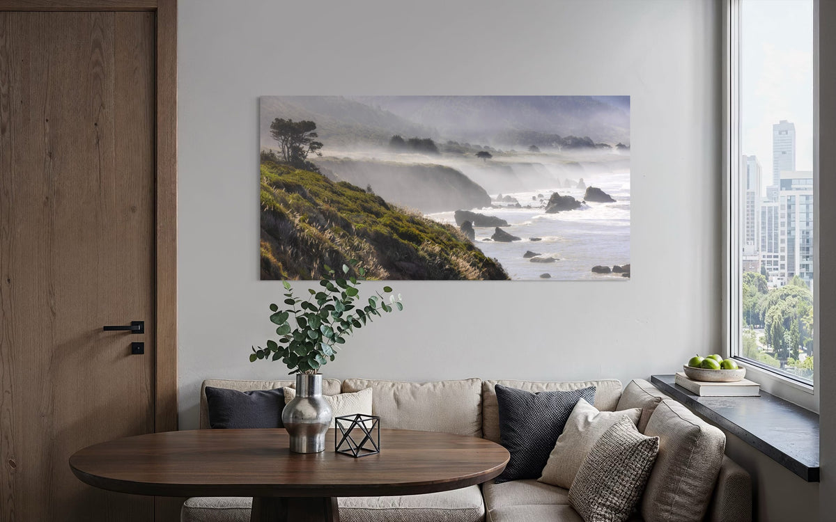 A Highway 1 photo from California hangs in a condo sitting area. | Lars Gesing Fine Art | Coastal Wall Art