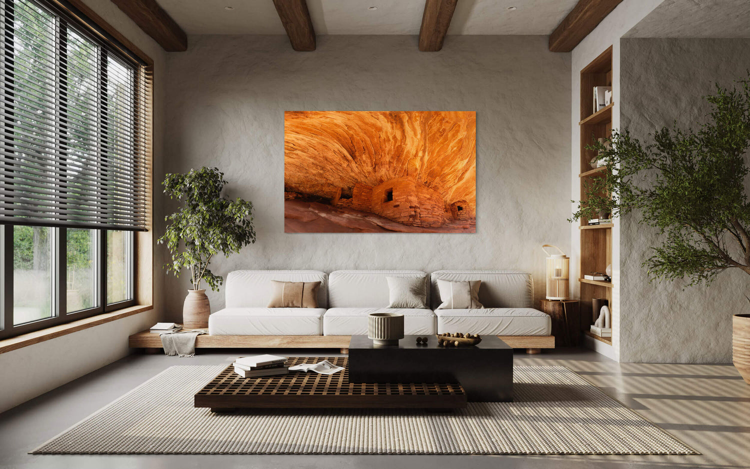 A picture of the House on Fire Anasazi dwelling in Bears Ears hangs in a living room.
