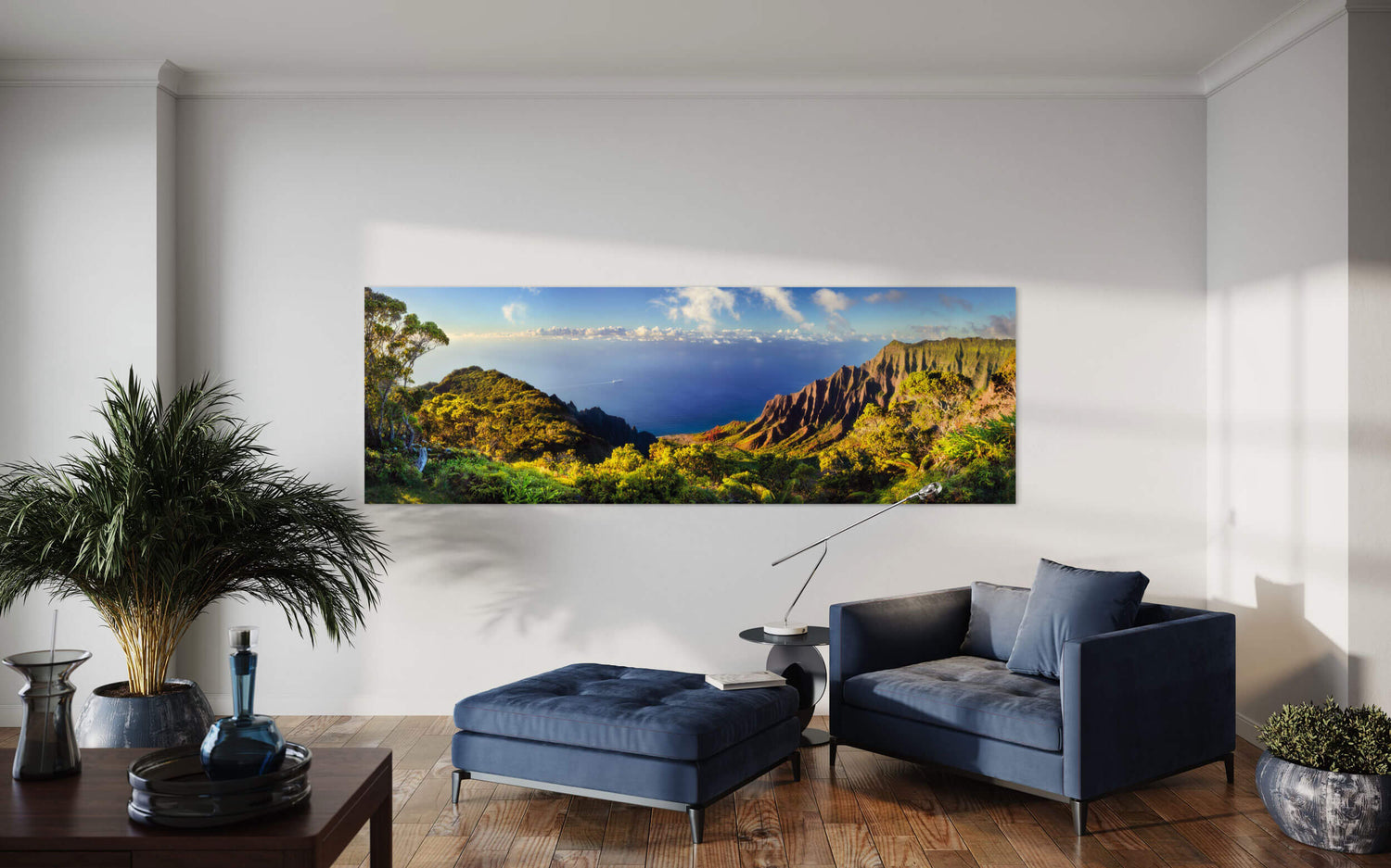 A Napali Coast picture shows the Kalalau Valley on Kauai in Hawaii hangs in a living room.