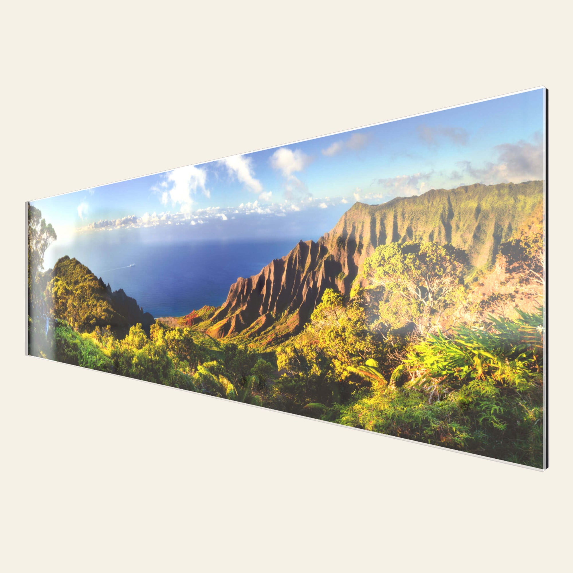 A TruLife acrylic Napali Coast picture shows the Kalalau Valley on Kauai.