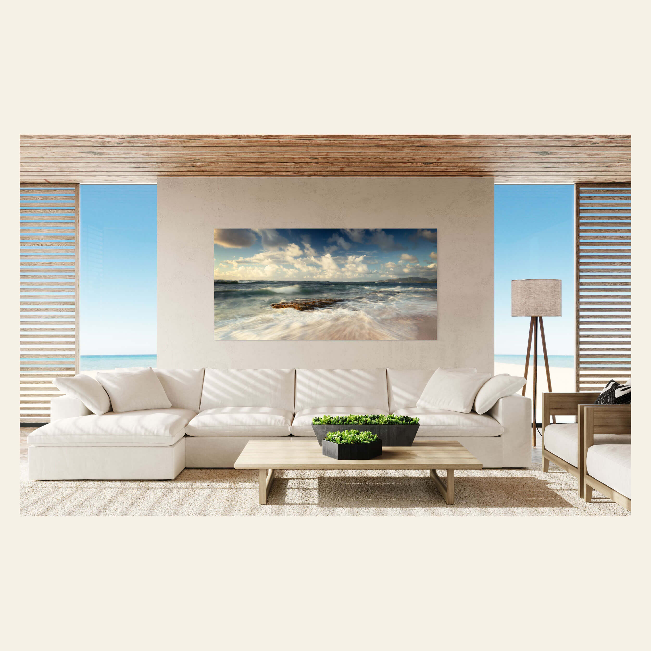 A Kauai sunrise picture from near Kapa'a hangs in a living room.
